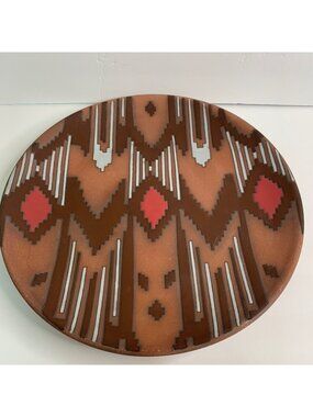 Terracotta Decorative Plate With Geometric Southwest Design - 15” Diameter